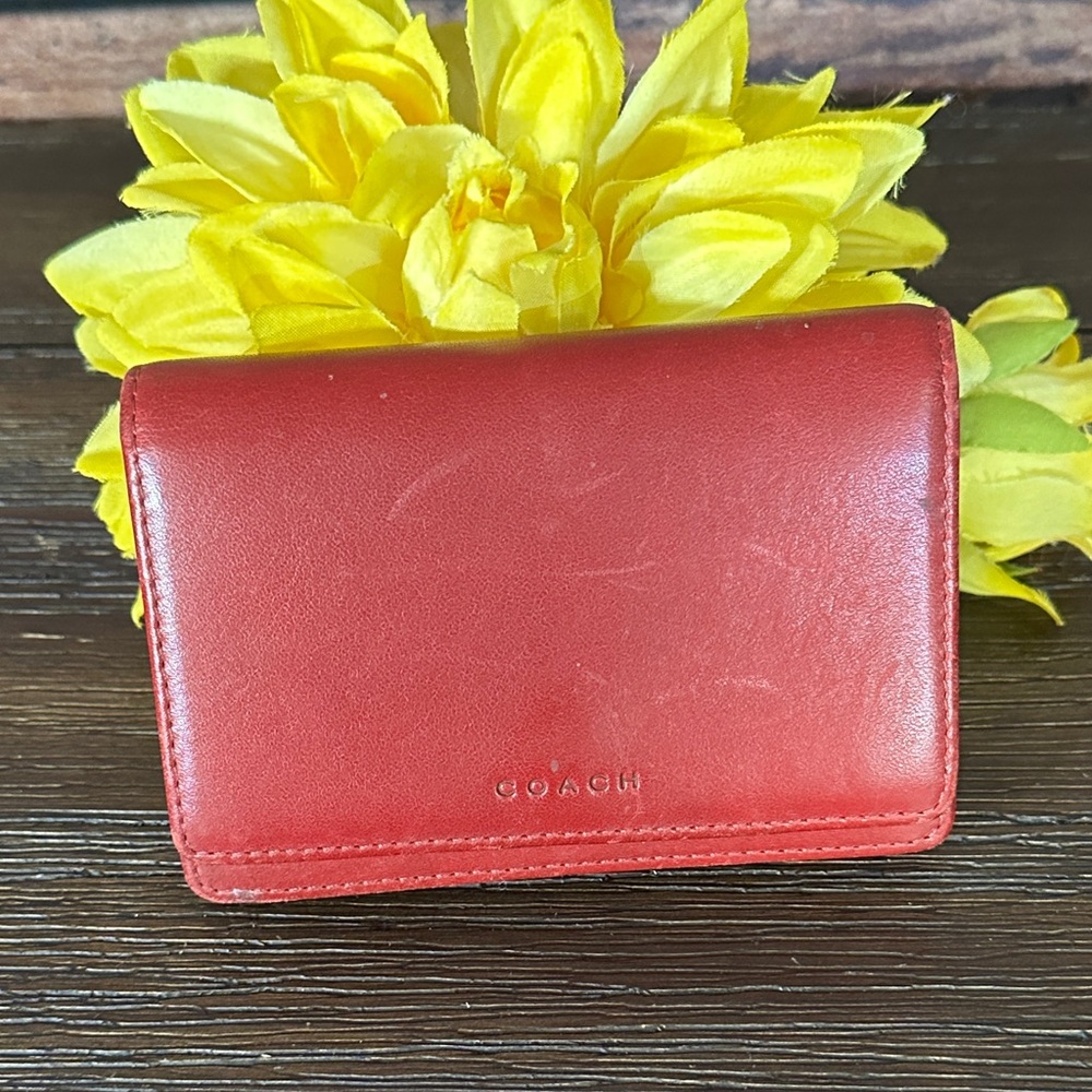 Vintage Coach Cherry Red Leather Card Holder Wallet!